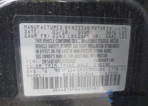 2018 Nissan Sentra S из США, поврежденный, VIN 3N1AB7AP0JY252487